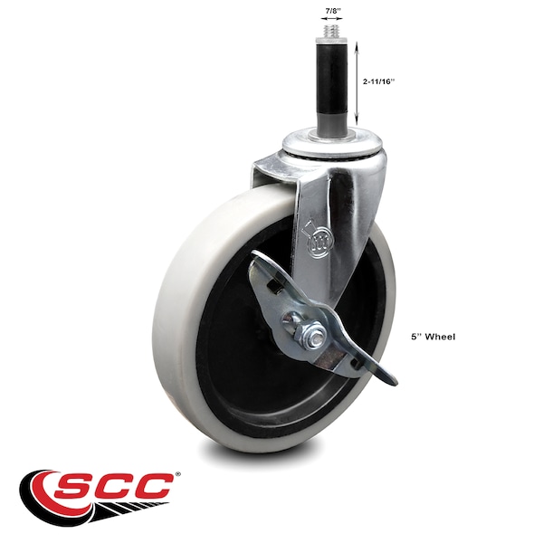 5 Inch Thermoplastic Rubber Wheel 7/8 Inch Expanding Stem Caster with Brake